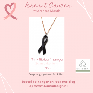 Pink Ribbon hanger zwart zirkonium door Teuns Design goudsmid in Wijchen